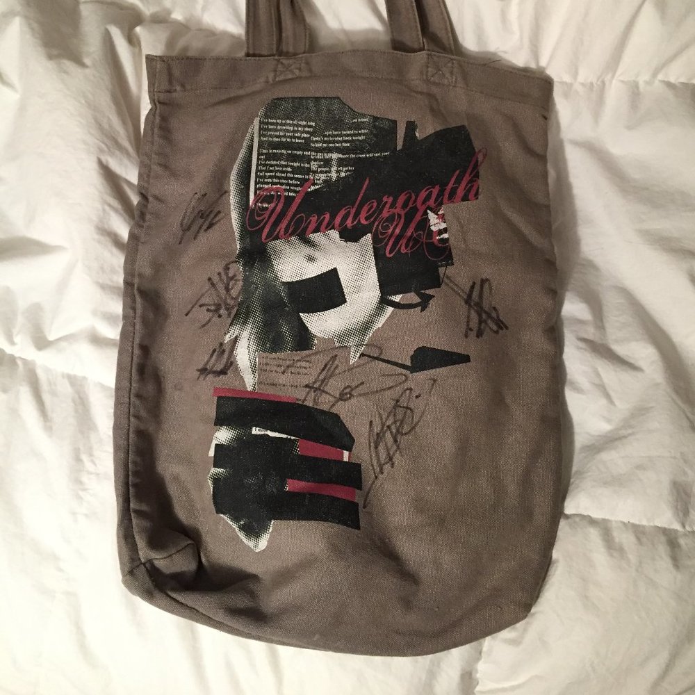 SIGNED Underoath "Censored Tote Bag" AUTOGRAPHED Warped Tour 2007